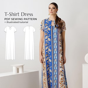 Midi Sundress Sewing Pattern: A-Line T-Shirt Dress (US 4-12) (PDF Pattern)
