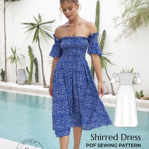 Shirred Dress Sewing Pattern PDF XS-XXXL Midi Dress A Line Shirred Dress Sewing Pattern PDF XS-XXXL Midi Dress A Line