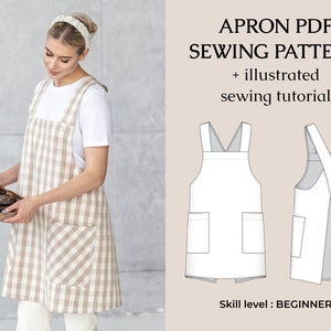 Japanese Apron Sewing Pattern XS-4XL Plus Size, Cross Back Apron