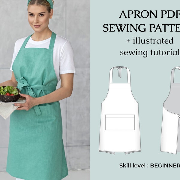 Easy Apron Pattern PDF / Instant Download Kitchen Pinafore Patterns / Women Plus Size Sewing Tutorial (XXS- 5XL)