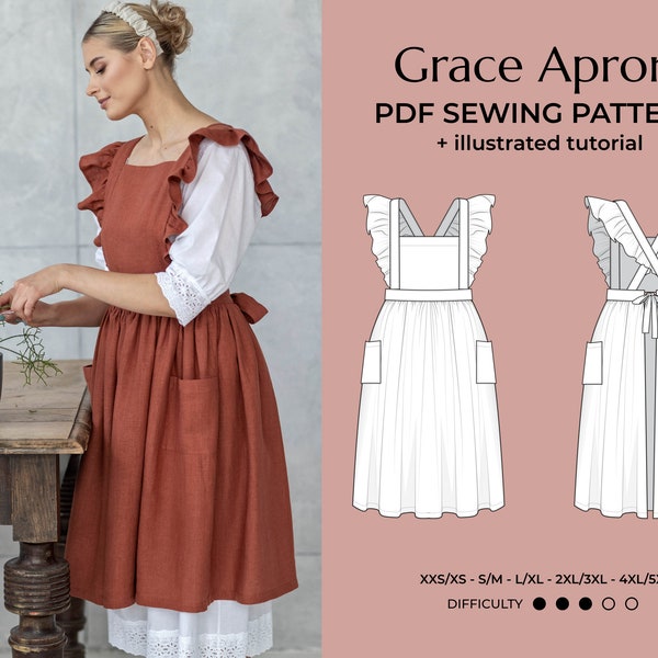 PDF Sewing Pattern Apron / Pinafore Patterns Plus Size / Instant Download Tutorial Sizes XXS thru 5XL (00-34 US)