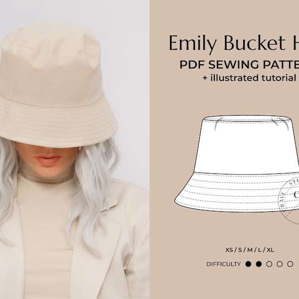 Patrón de costura de sombrero de cubo PDF / Tutorial fácil de sombrero de sol / Sombrero de verano de pescador DIY 5 tamaños (Unisex Xs a XL) - Descarga instantánea