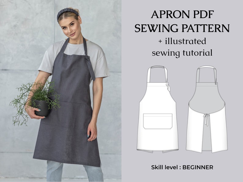 PDF Apron Sewing Pattern Easy Sewing Pinafore Tutorial Instant Download Pinafore Epattern Plus Size XXS-5XL image 1