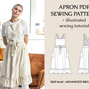 Apron Pattern PDF For Women / Pinafore Sewing Patterns / Instant Download Tutorial-(Sizes XXS-5XL/00-34 US)