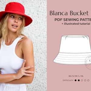Bucket Hat Pattern PDF / Easy Sun Hat Sewing Tutorial / DIY Fisherman Summer Hat 5 Sizes (Unisex XS thru L) - Instant Download