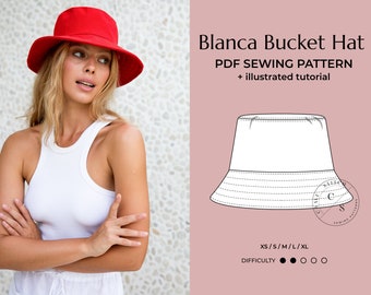 Bucket Hat Pattern PDF / Easy Sun Hat Sewing Tutorial / DIY Fisherman Summer Hat 5 Sizes (Unisex XS thru L) - Instant Download