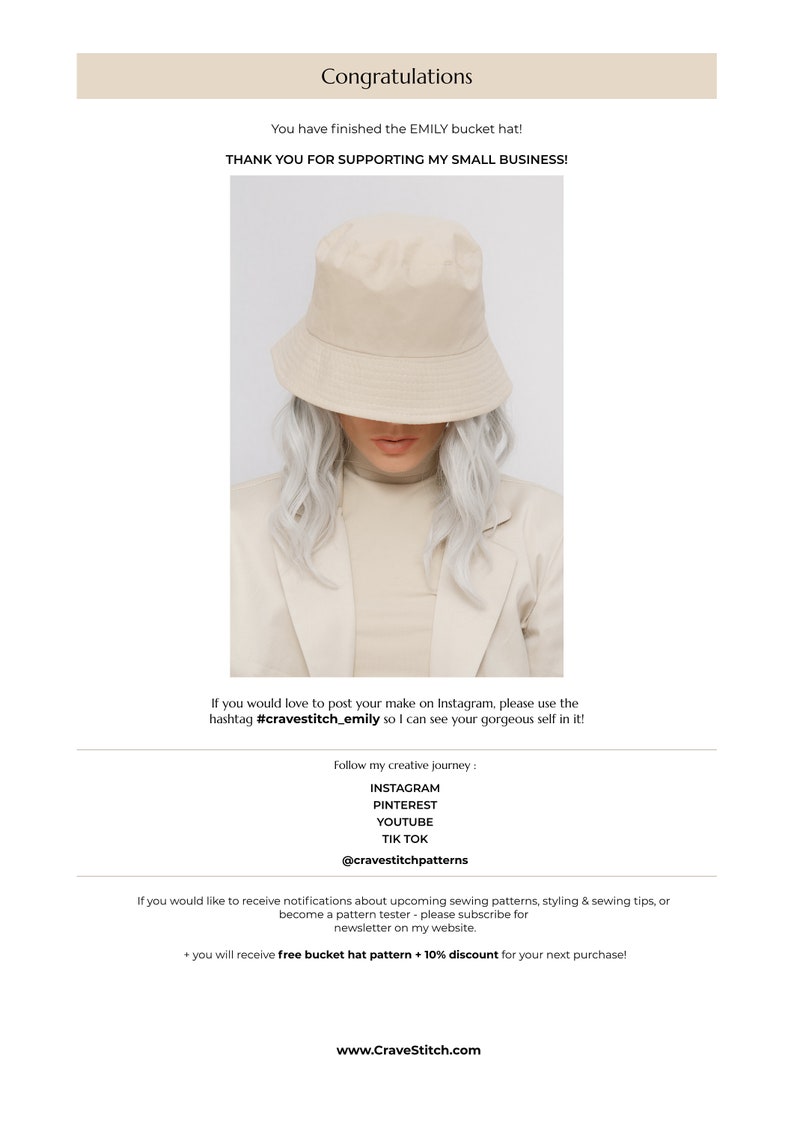 Bucket Hat Sewing Pattern PDF / Easy Sun Hat Tutorial / DIY Fisherman Summer Hat 5 Sizes Unisex Xs thru XL Instant Download image 10