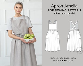 Pinafore Apron Sewing Pattern PDF: Women's Easy Tutorial (XXS-5XL)