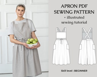 Pinafore PDF Sewing Pattern, Instant Download Easy Apron Tutorial, Plus Size Pinafore Dress Digital Epattern (XXS-5XL)