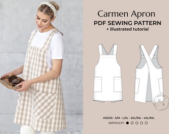 Apron PDF Sewing Pattern For Women - Plus Size Pinafore Apron Sewing Pattern Women - Plus Size Instant Download Japan Style Apron Pattern