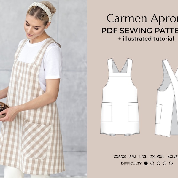 Apron PDF Sewing Pattern For Women - Plus Size Pinafore Apron Sewing Pattern Women - Plus Size Instant Download Japan Style Apron Pattern