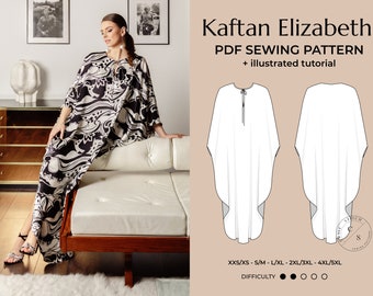 Kaftan Sewing Pattern PDF, Maxi Caftan Instant Download Tutorial, DIY Plus Size Luxury Evening Caftan Patterns XXS-5XL