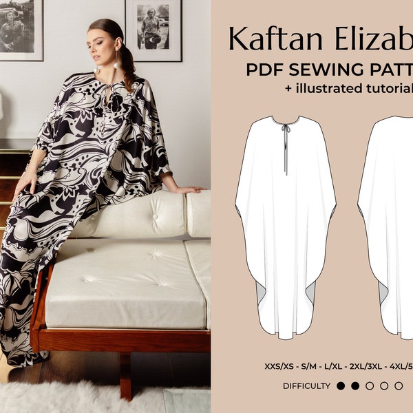 Kaftan Sewing Pattern PDF, Maxi Caftan Instant Download Tutorial, DIY Plus Size Luxury Evening Caftan Patterns XXS-5XL