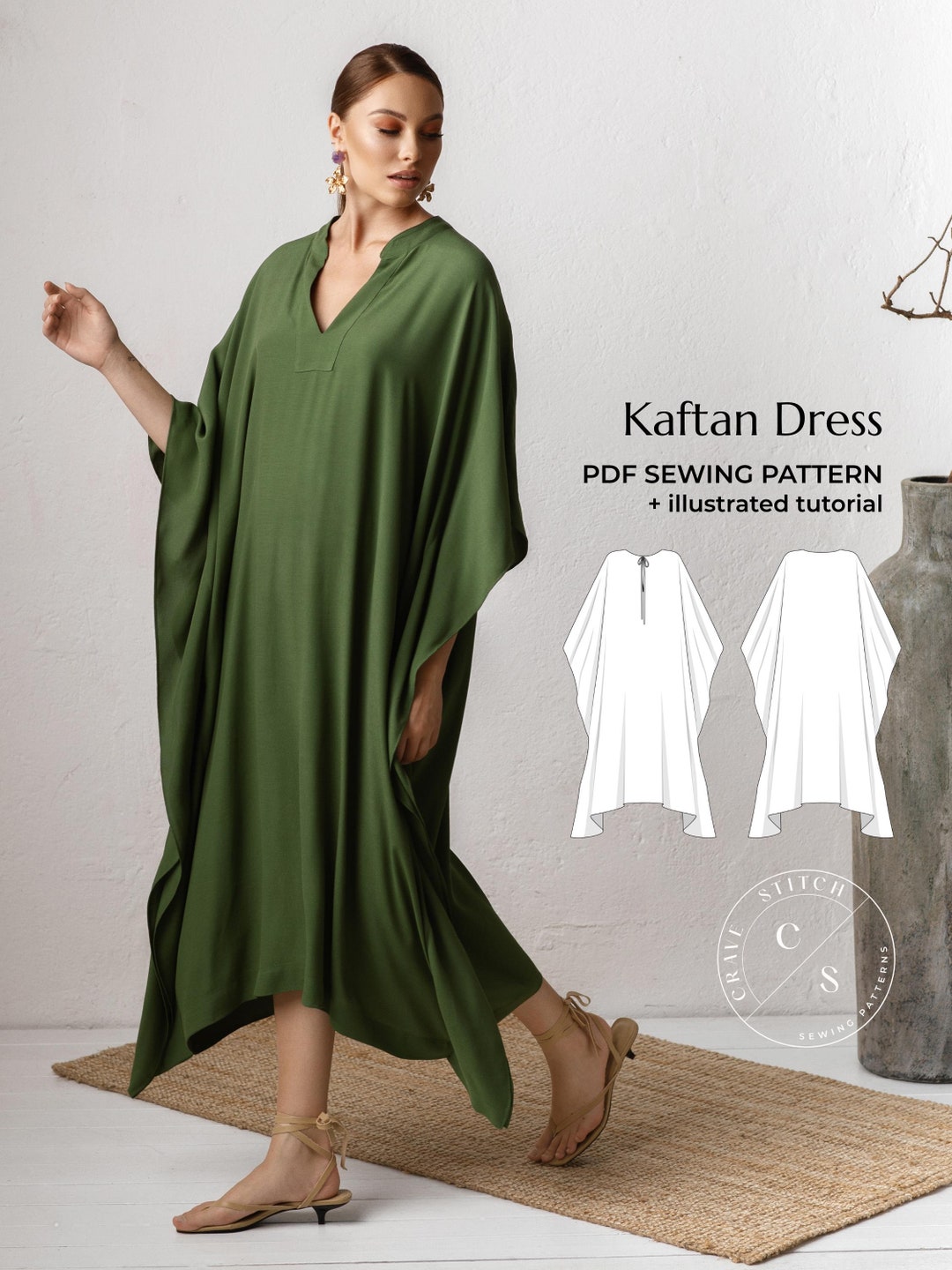 Caftan Sewing Pattern PDF, Summer Kaftan DIY Tutorial, Plus Size Dress ...