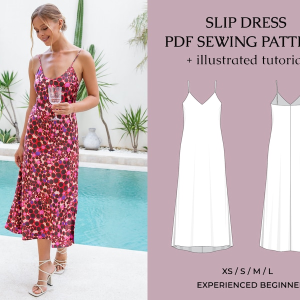 Slip Dress Sewing Pattern PDF / Midi Sundress DIY Tutorial / Beginner Friendly Indie Patterns A0 - A4/US Letter