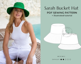 Bucket Hat Sewing Pattern PDF / Easy Sun Hat Tutorial / DIY Summer Hat 4 Sizes (Unisex XS thru L) - Instant Download