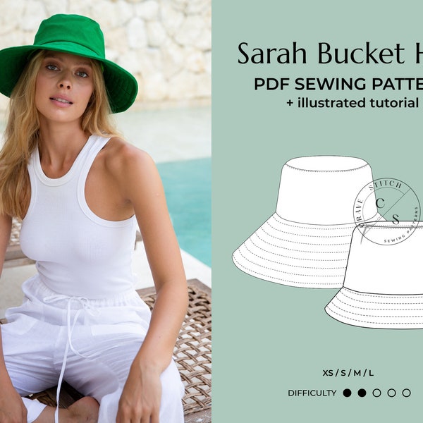 Bucket Hat Sewing Pattern PDF / Easy Sun Hat Tutorial / DIY Summer Hat 4 Sizes (Unisex XS thru L) - Instant Download