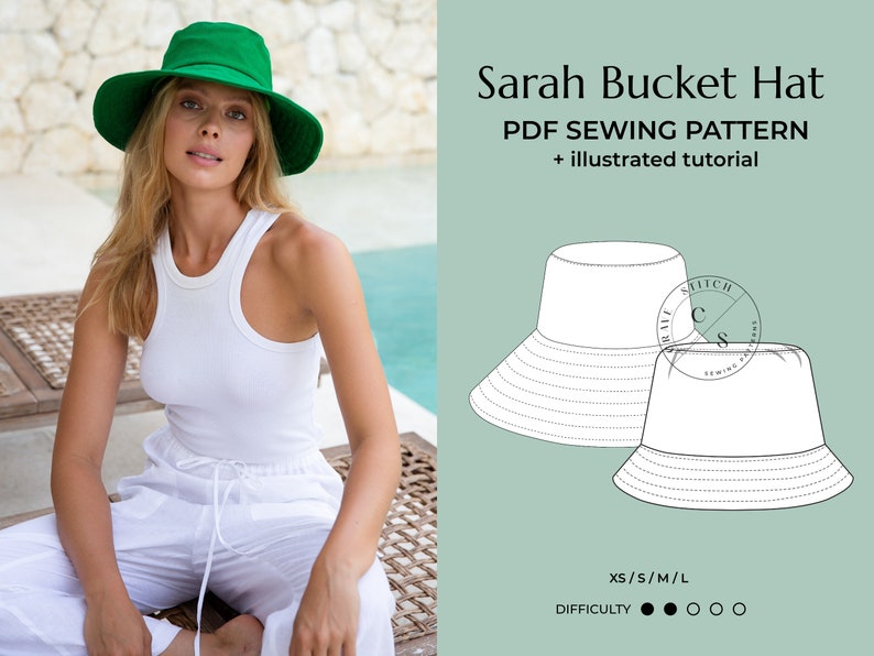 Bucket Hat Sewing Pattern PDF / Easy Sun Hat Tutorial / DIY Summer Hat 4 Sizes Unisex XS thru L Instant Download image 1