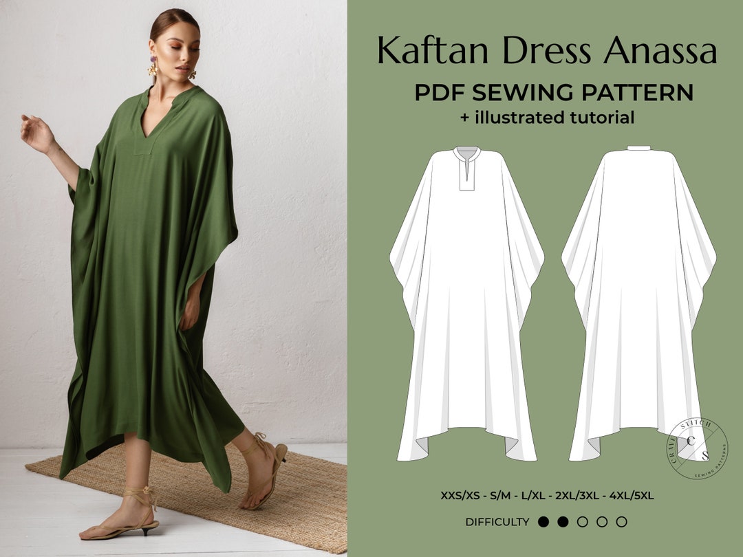 Caftan Sewing Pattern PDF, Summer Kaftan DIY Tutorial, Plus Size Dress ...