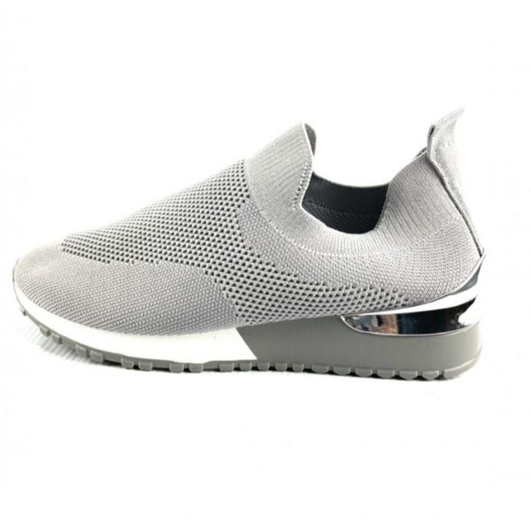 Grey Knitted Sock Trainers Womens w/ Silver Detail