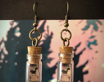 INSCRYPTION Earrings Card in a Bottle Squirrel Black Goat Boulder Frozen Opossum Charm