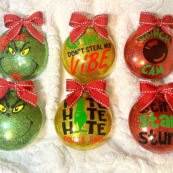grinch Christmas ornament, Christmas ornament, grinch tree ornament, glitter ornament, christmas gift, holiday gift