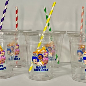 bubble guppies birthday, bubble guppies party, bubble guppies party cups, cups with lids, personalized party cups