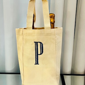 Custom Embroidered Wine Tote Bag – Fits 2 or 1 Wine Bottles – Personalized Monogram – monogrammed wine tote bag