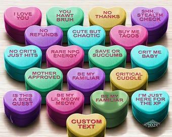 D&D Valentine Candy Heart Box - 3D Printed with Magnetic Lock | Funny Geeky Gift