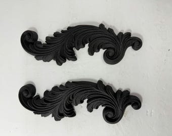 3D Printed Filigree Wall Accents | Baroque Scroll Pediment, Gothic Decor Pair