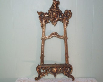 Antique Vintage Solid Brass Photo Easel 18" Tall with Greek Warrior at Top - Missing Back but Can Be Hung on Wall