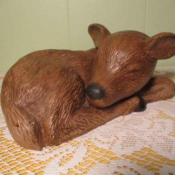 Vintage Napping Deer Doe Figurine 8.5" Long Made in 1987