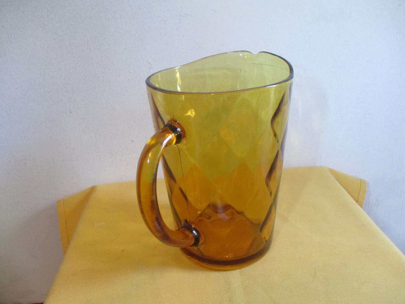 Vintage Amber Depression Glass Diamond Pattern Water Pitcher Etsy