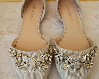 Ivanka Trump 7.5M Slip-on's with jewels on toe. Leather soles. Pre Owned.