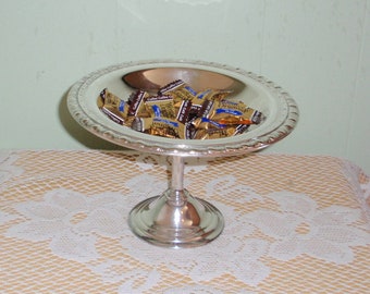 Vintage Silver Plated Pedestal Candy Dish 7" Round