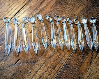 Antique Vintage Crystal icicle drop Prisms for lamps or chandeliers Lot of 12