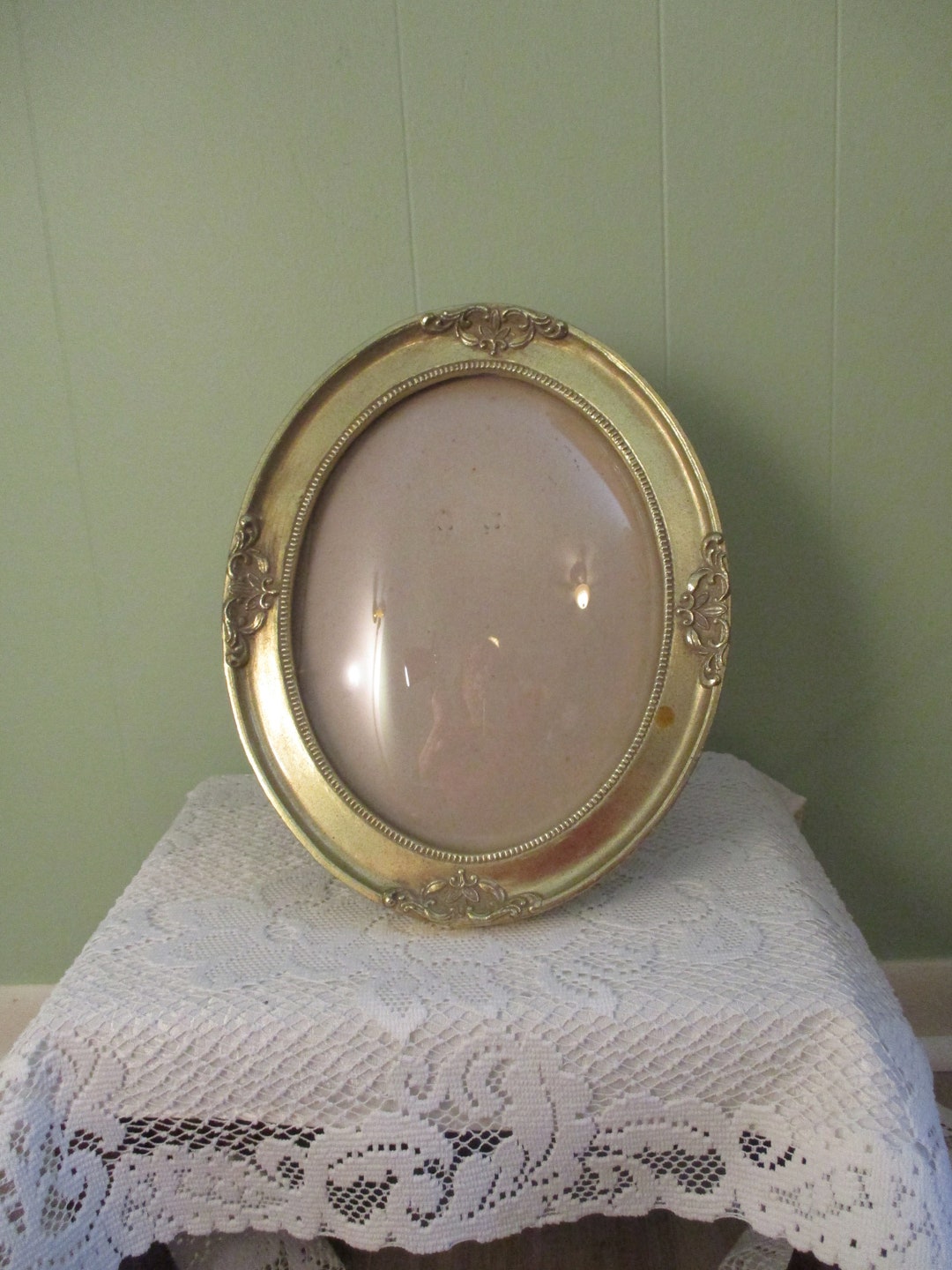 Vintage Oval Convex Glass Tabletop Photo Frame 12 Tall X Etsy
