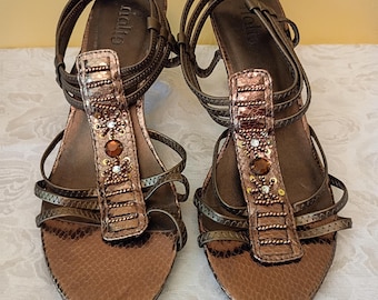 Rialto 7.5 Copper Metallic Sling Back High Heel Sandals with Jeweled Embellishments. Pre-owned