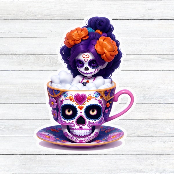 Sugar Skull Sticker|Day of the dead|Tea sticker|Calavera sticker|Day of the Dead|Gothic style|Dark aesthetic|Skull art|Goth sticker|Decal