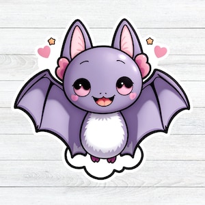 Kawaii Purple Bat - Die-Cut Sticker-  kawaii bat, purple bat, cute decal, adorable design, pastel colors, laptop decal, bat lover gift