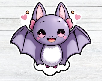 Kawaii Purple Bat - Die-Cut Sticker-  kawaii bat, purple bat, cute decal, adorable design, pastel colors, laptop decal, bat lover gift