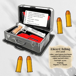Hellsing Anime InspiredSticker Pack - Alucard's Casull Gun Case with Specs & Bullets