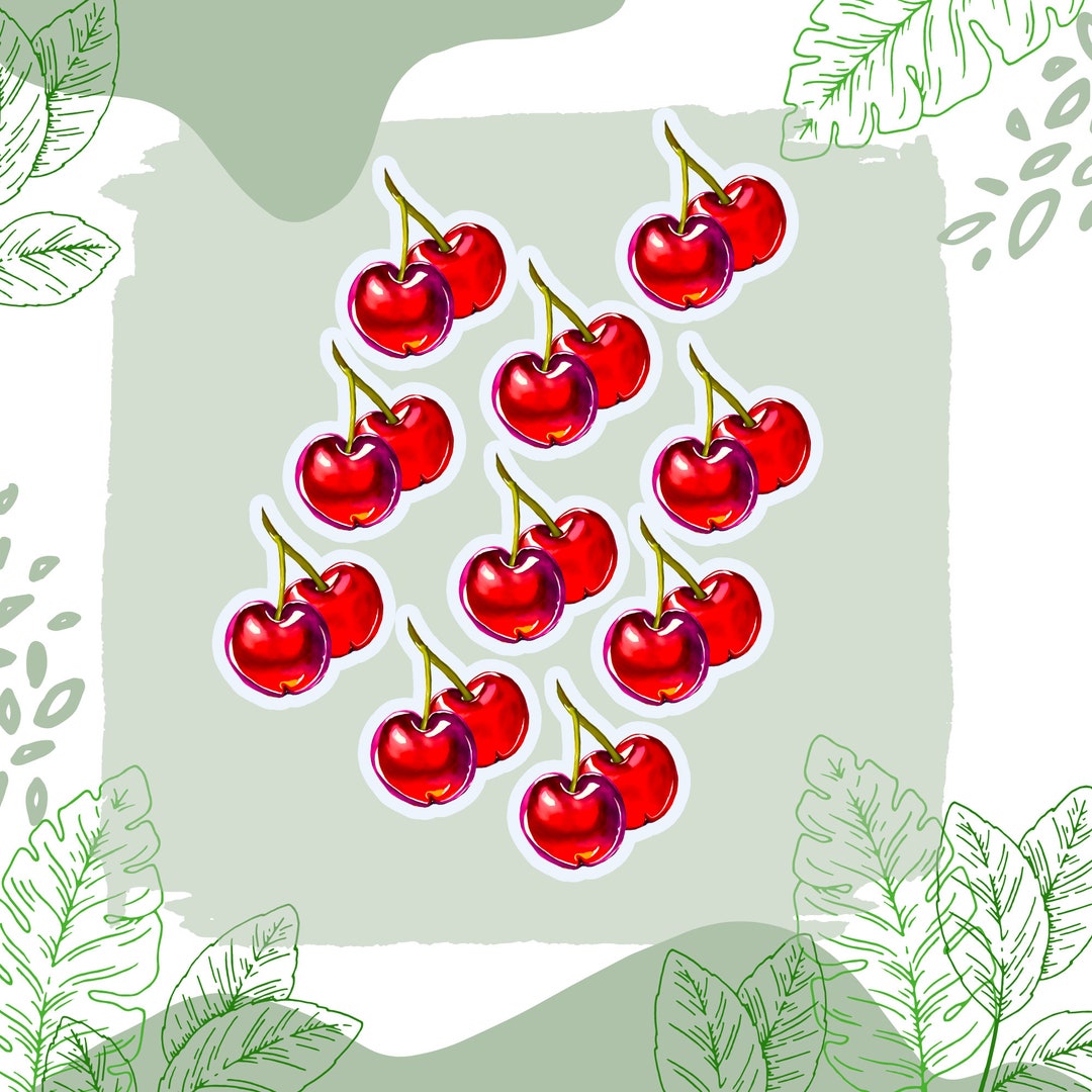 Charming Cherry Delights: 10 Mini Cherry Stickers With Stems Fruit ...
