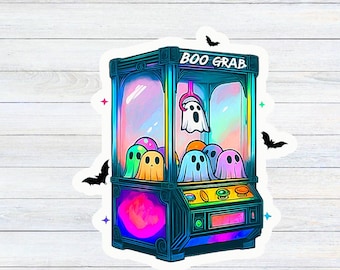 Kawaii Ghost Sticker - Vintage Claw Machine, Retro Arcade Decor
