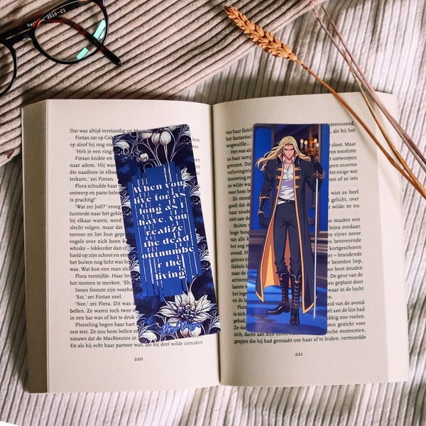 Alucard Castlevania Throne Room Bookmark: Anime Vampire Vibes in Blue Tones