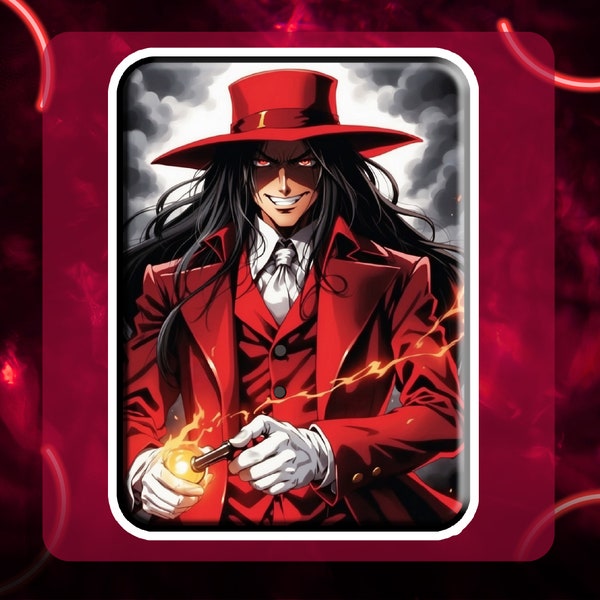 Alucard  Vampire Sticker - Hellsing Anime - Red Hat, Long Coat, Dark Clouds