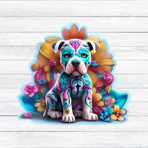 Colorful Sugar Skull Pitbull Puppy Sticker - Day of the Dead Inspired| Sugar skull| Pitbull,| Puppy| Day of the Dead| Remember me| Mexican