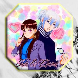 A Sign of Affection  Inspired - Anime Sticker - Featuring Shin & Emma on a pastel background, Perfect anime manga gift!