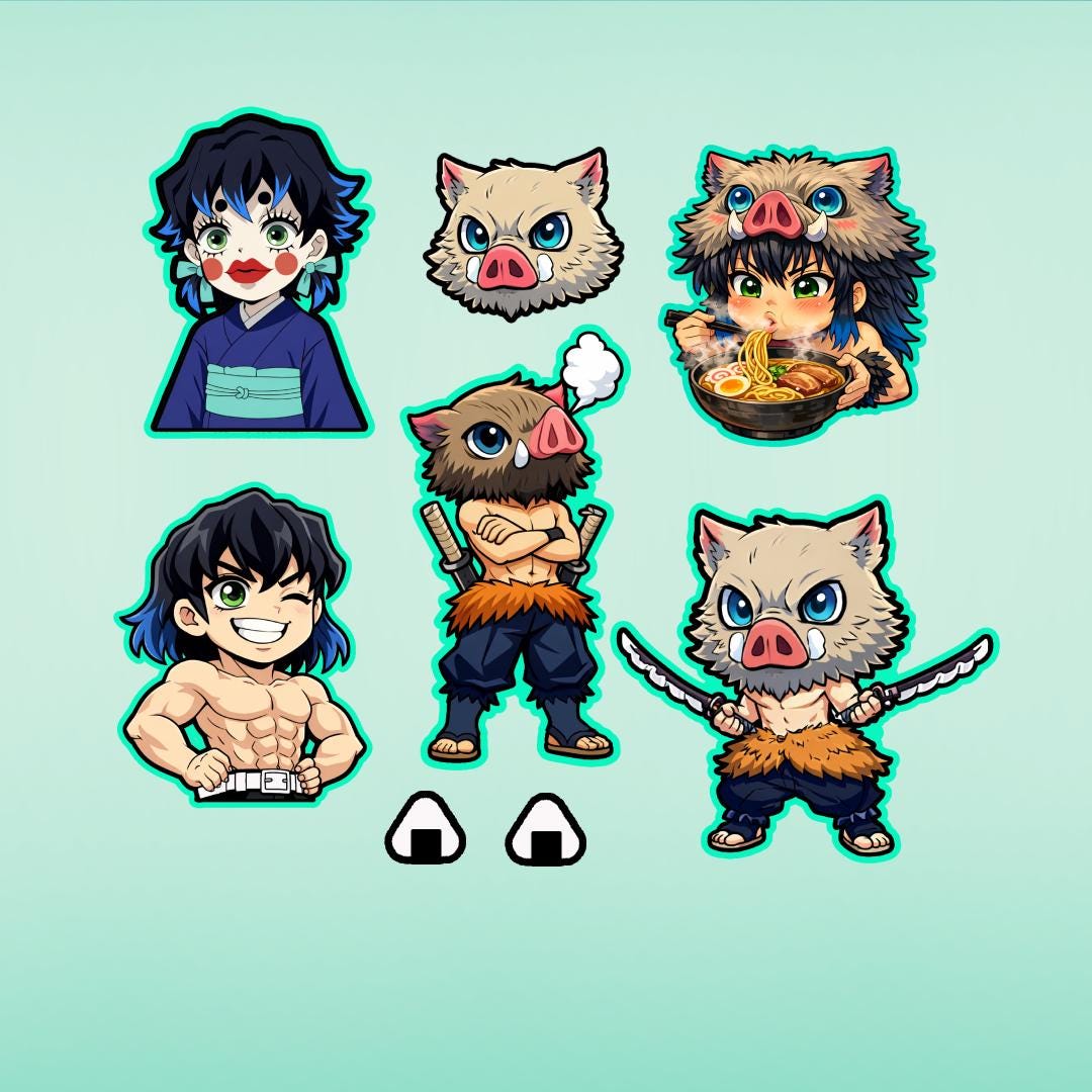 B Side Label Inosuke Chibi Inosuke Sticker Pack, Anime Boar Boy Vinyl Art Bundle - Etsy