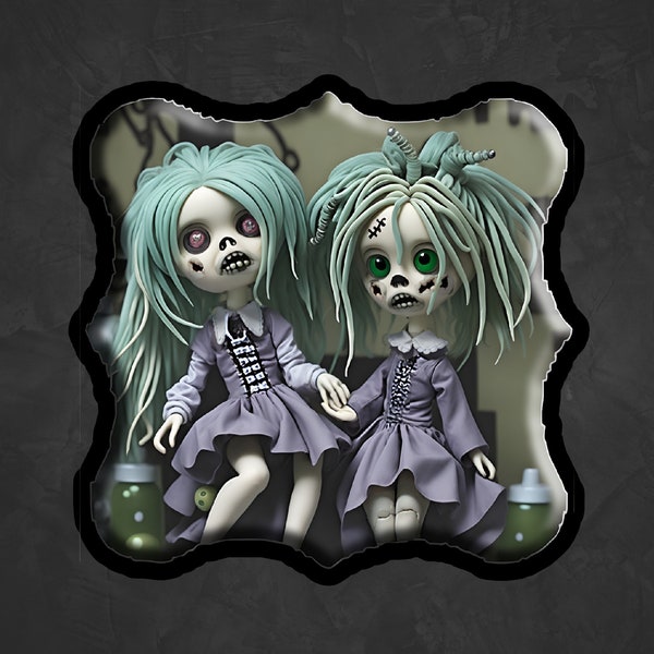 Macabre Dolls Sticker -Vintage Gothic Decor -Creepy Design with Old-Fashioned Purple Dresses - Eerie and Unique Art - Horror Enthusiast Gift